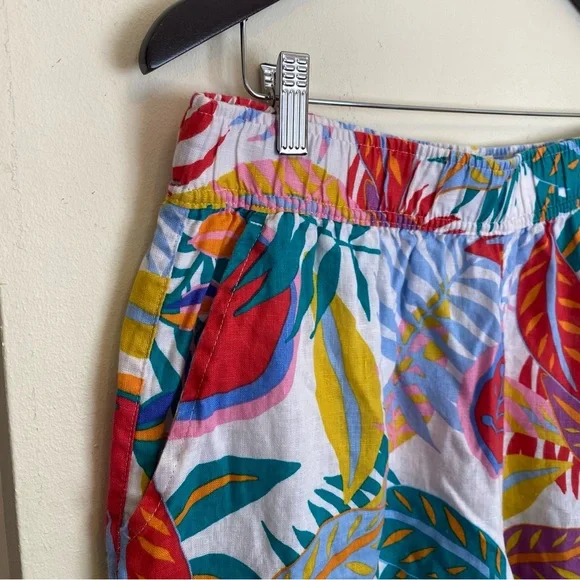 C & C California Colorful Tropical Leaf Wide Leg Linen Pants Womens XL Pockets - Picture 2 of 9